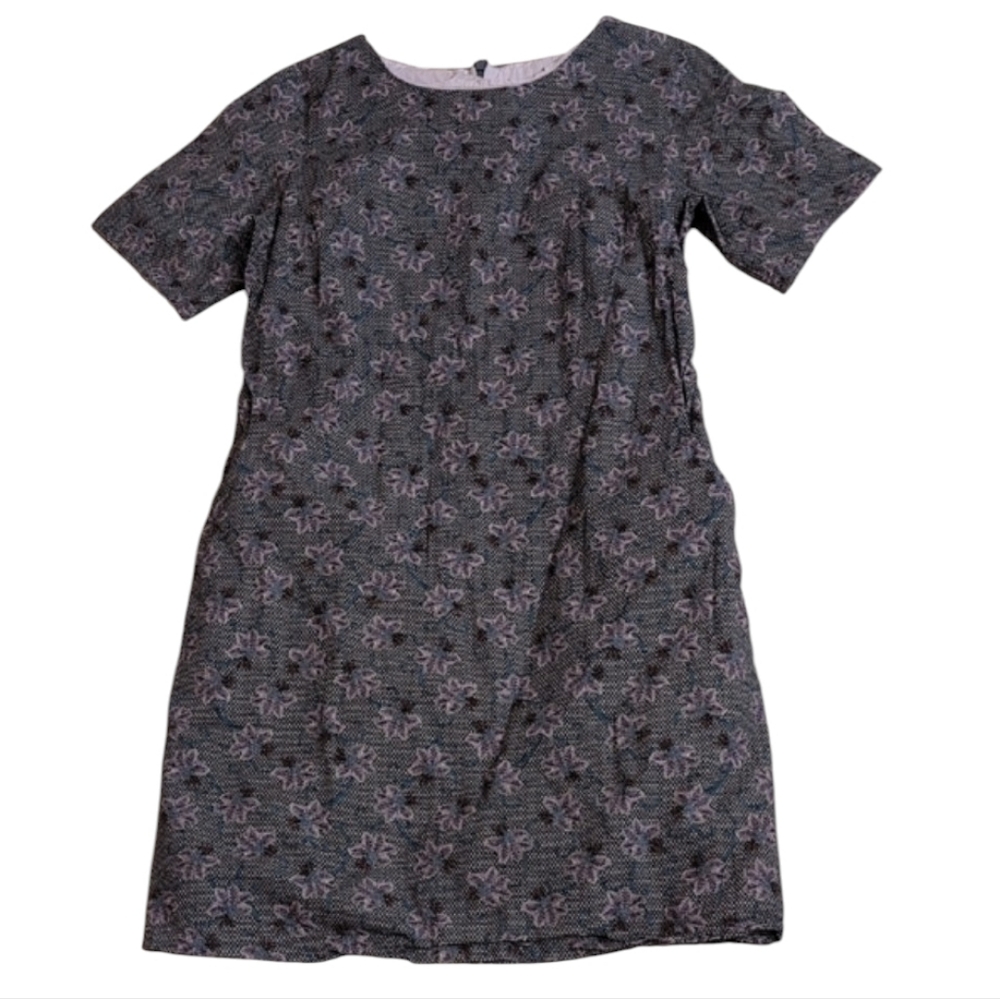 Jennifer Glasgow Floral Mini Dress Purple And Grey Cotton Pockets Size XS